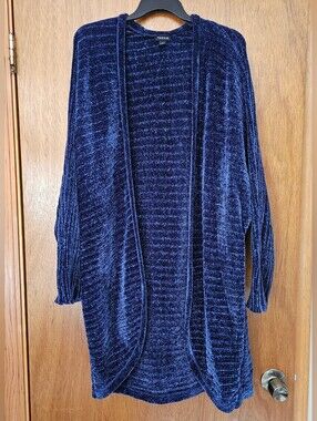 Torrid Size 1 Dark Blue Chenille Cocoon Open Front Ribbed Cardigan
